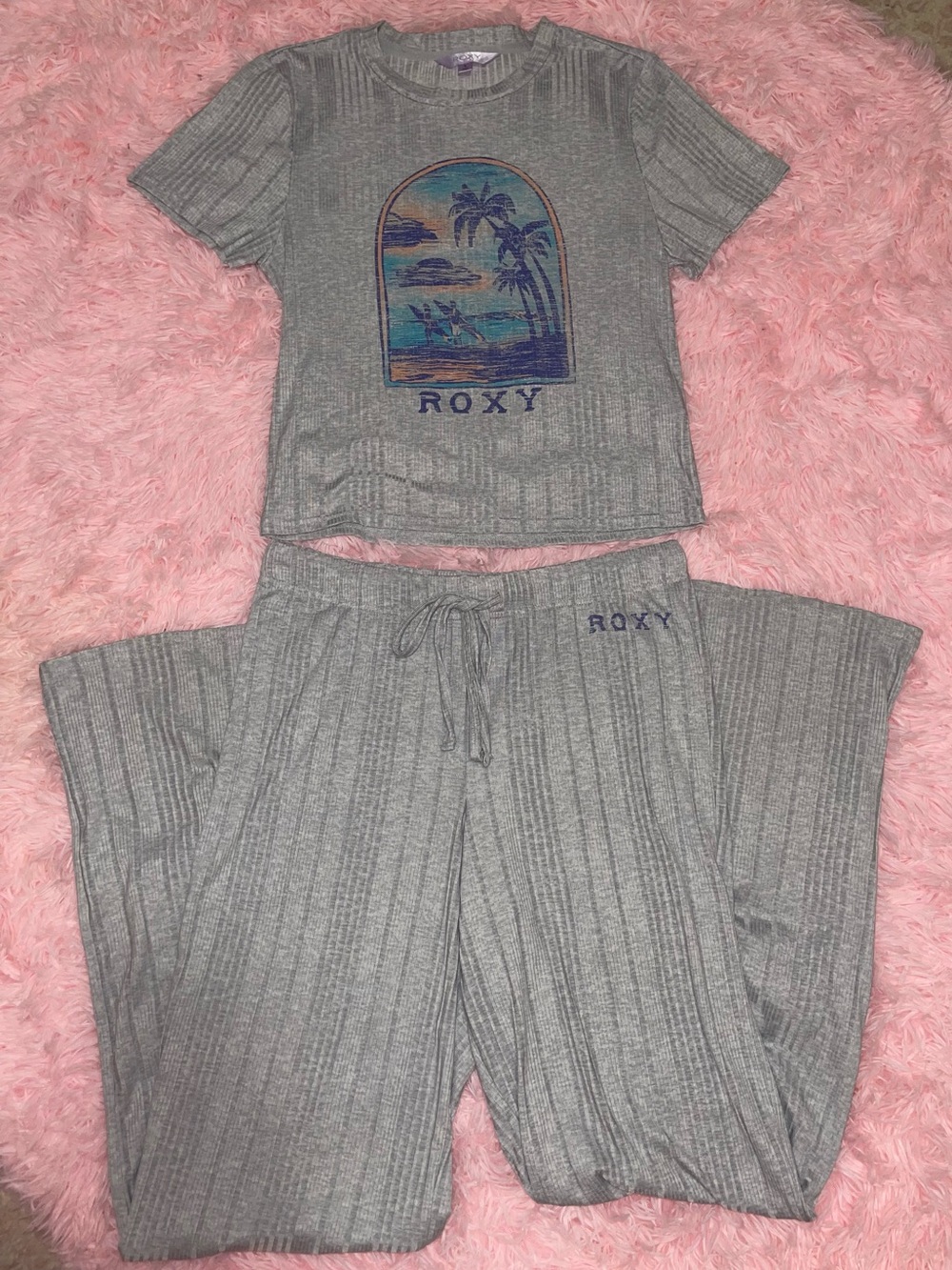 Roxy Gray Ribbed Matching Set - Picture 2 of 6